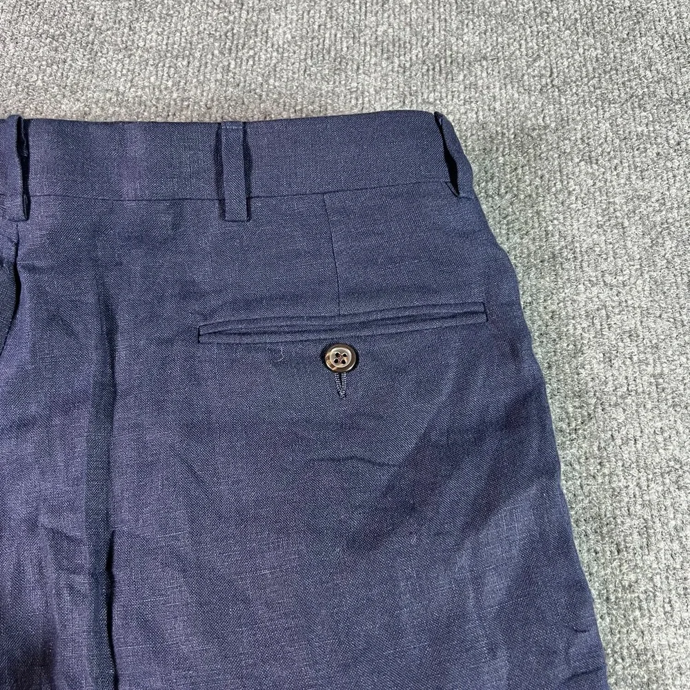 Polo Ralph Lauren Pants Men's 34 Navy Blue 100% Flax Flat Front Straight Preppy